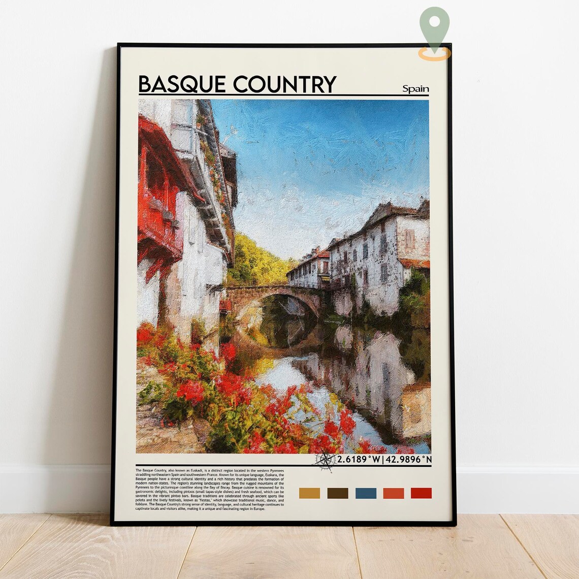 Basque Country Spain Flower Canal Village Photo Travel Wall Art - Image 2
