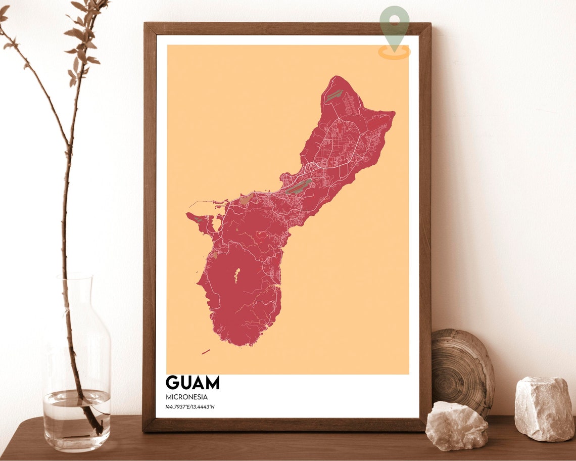 Guam Micronesia Navy Blue Island Map Mustard Yellow Travel Poster - Image 5