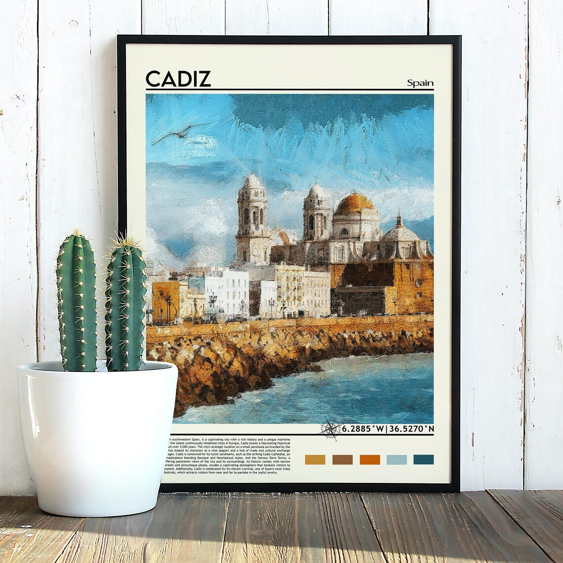 Cadiz Spain Seaside Cathedral Watercolor Painting Travel Poster - Image 2