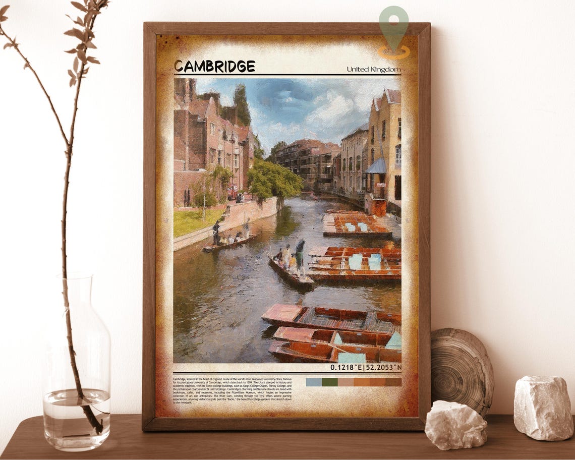 Cambridge England University River Cam Punting Painted Poster - Image 6