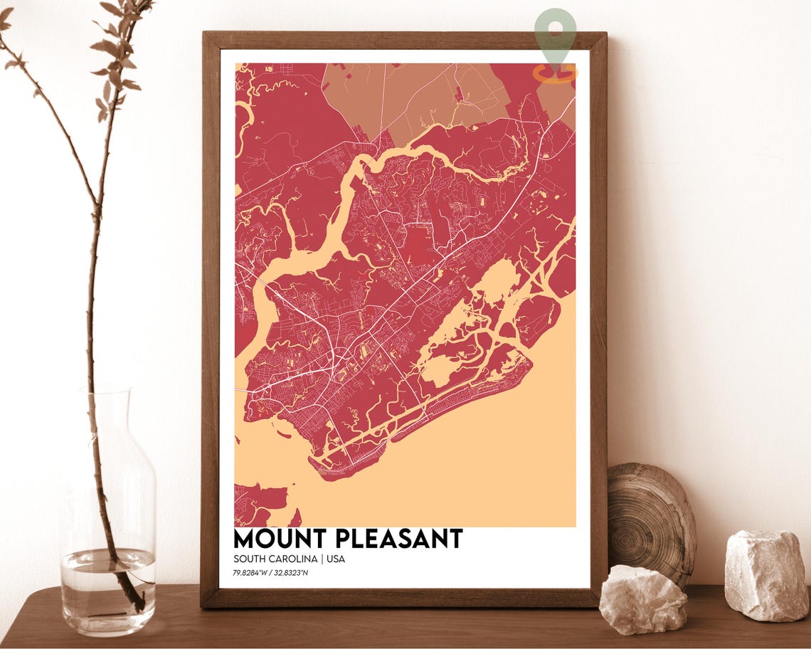 Mount Pleasant South Carolina Bold Coastal City Map Art Poster - Image 4