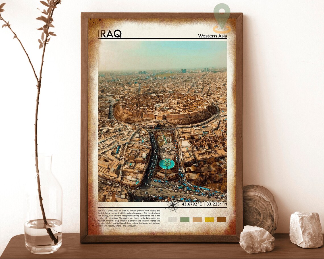 Iraq Western Asia Ancient Citadel Aerial Cityscape Travel Poster - Image 6
