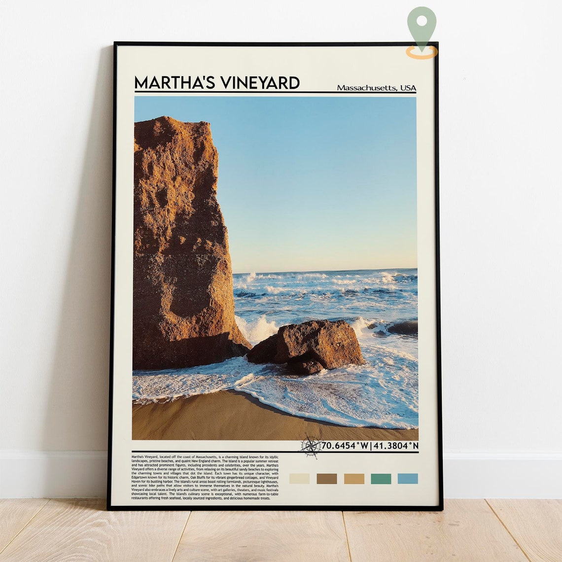 Marthas Vineyard Massachusetts Rocky Coast Waves Travel Poster - Image 2