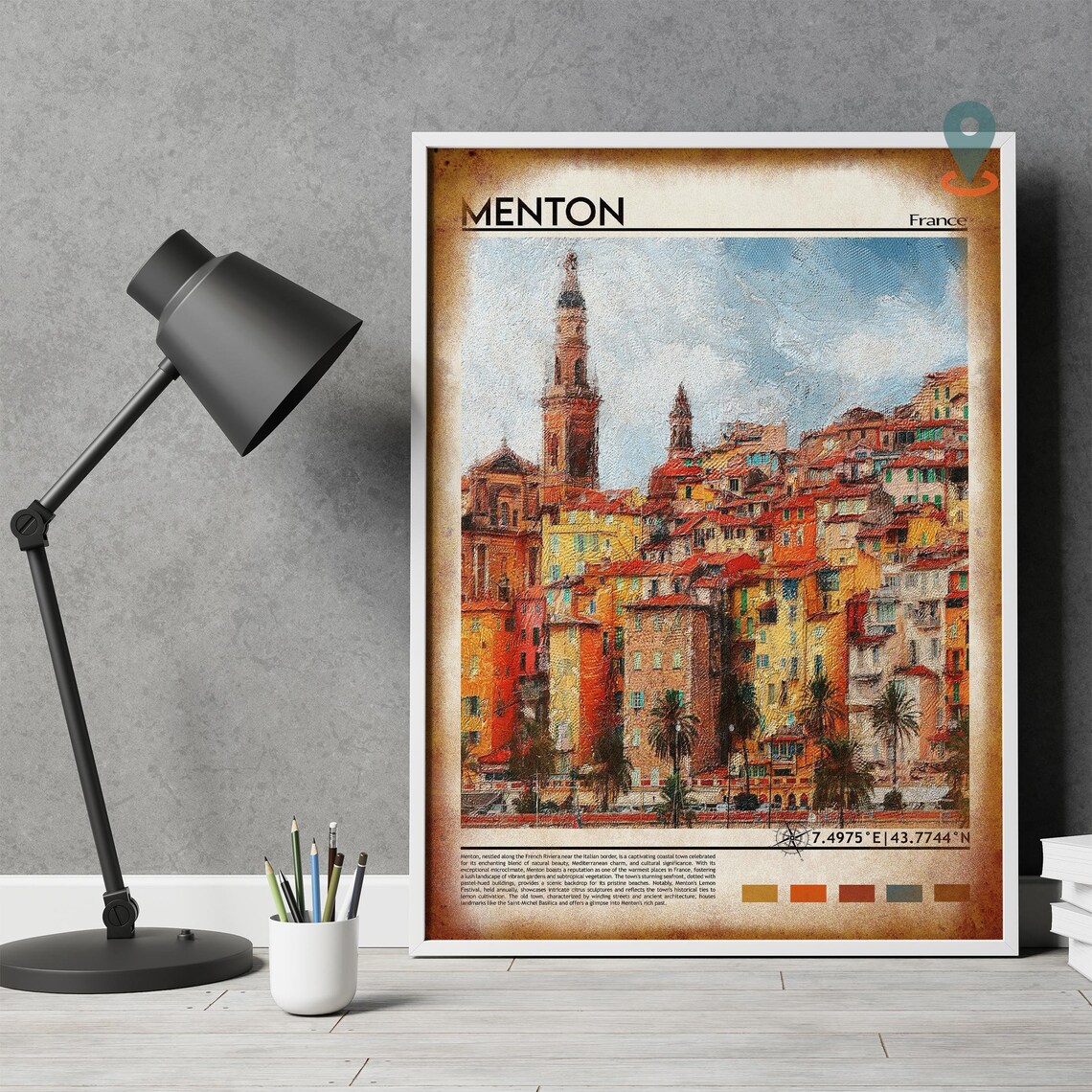 Menton France French Riviera Colorful Old Town Painting Travel Poster - Image 4