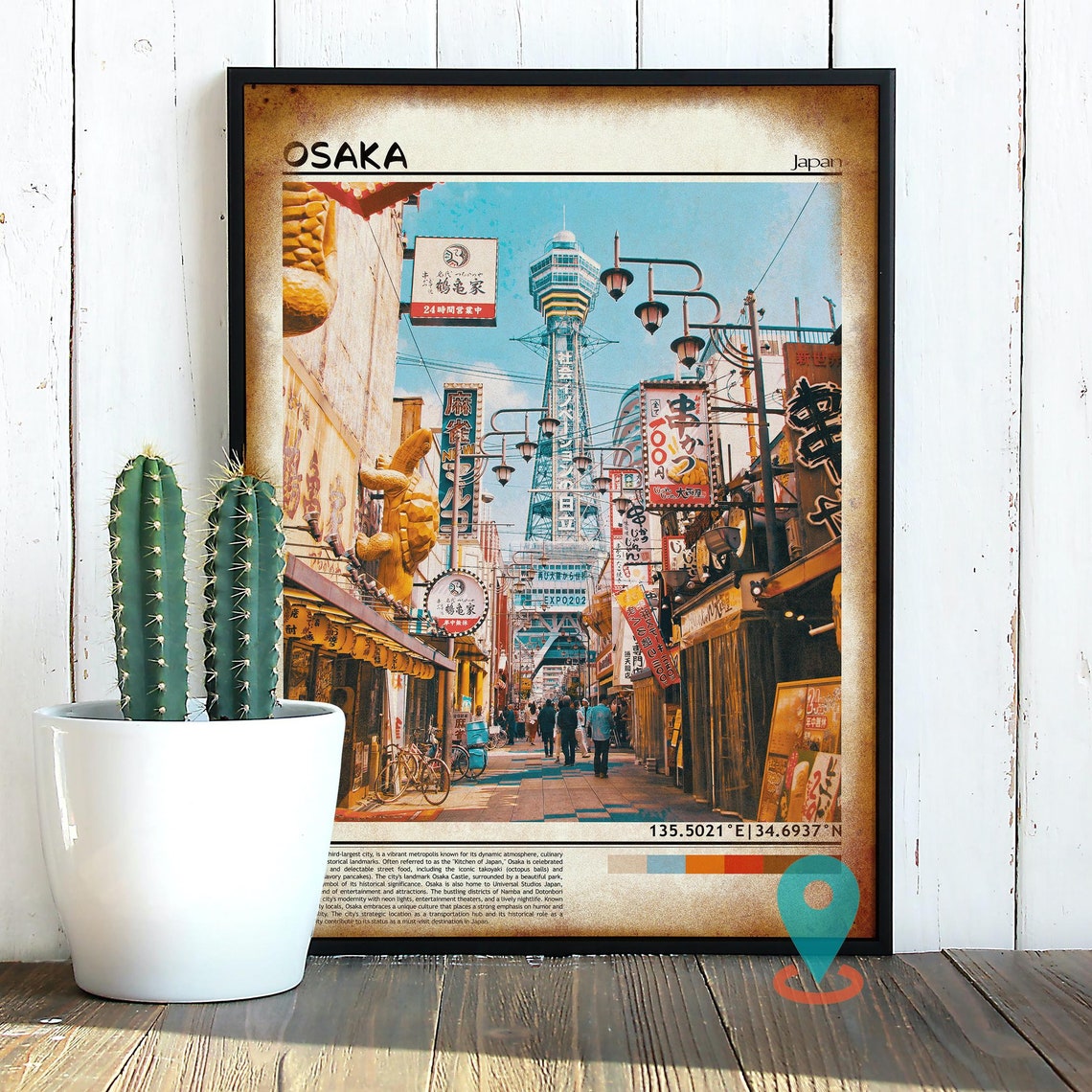 Osaka Japan Shinsekai Tower Vibrant Street Food Market Poster - Image 3