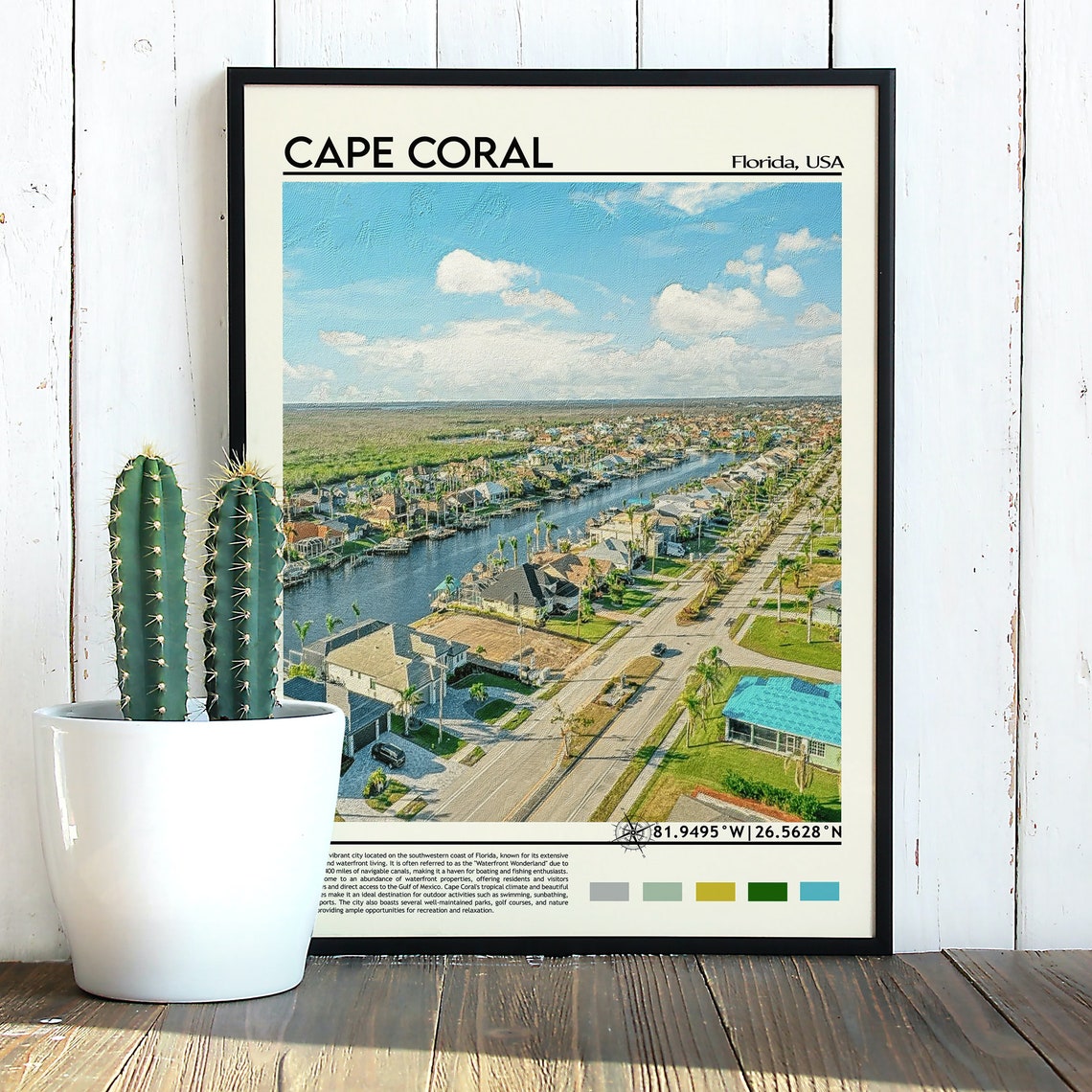 Cape Coral Florida Waterfront Canals Aerial View Travel Poster - Image 3