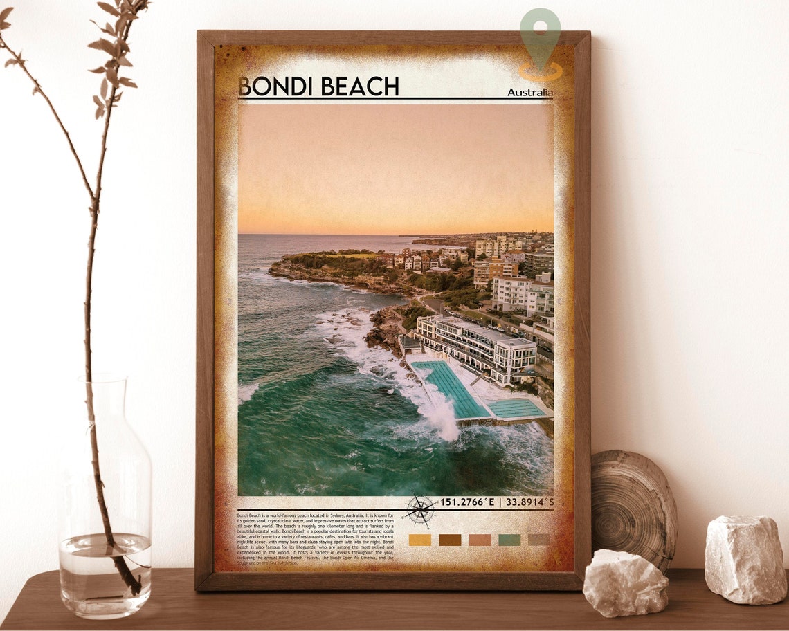 Bondi Beach Sydney Australia Golden Sunset Coastal Beach Travel Poster - Image 6