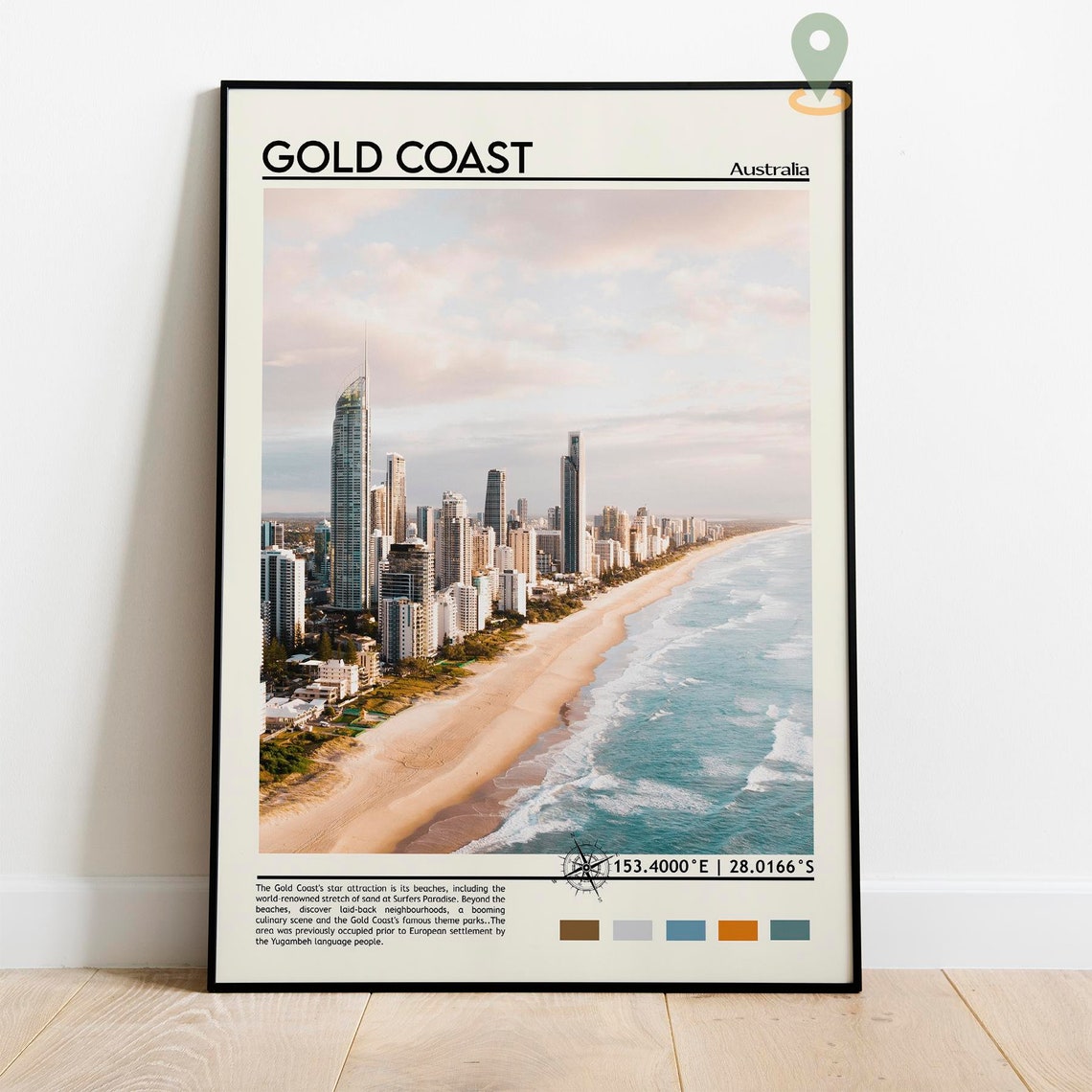Gold Coast Australia Surfers Paradise Beach Skyline Surf Travel Poster - Image 2