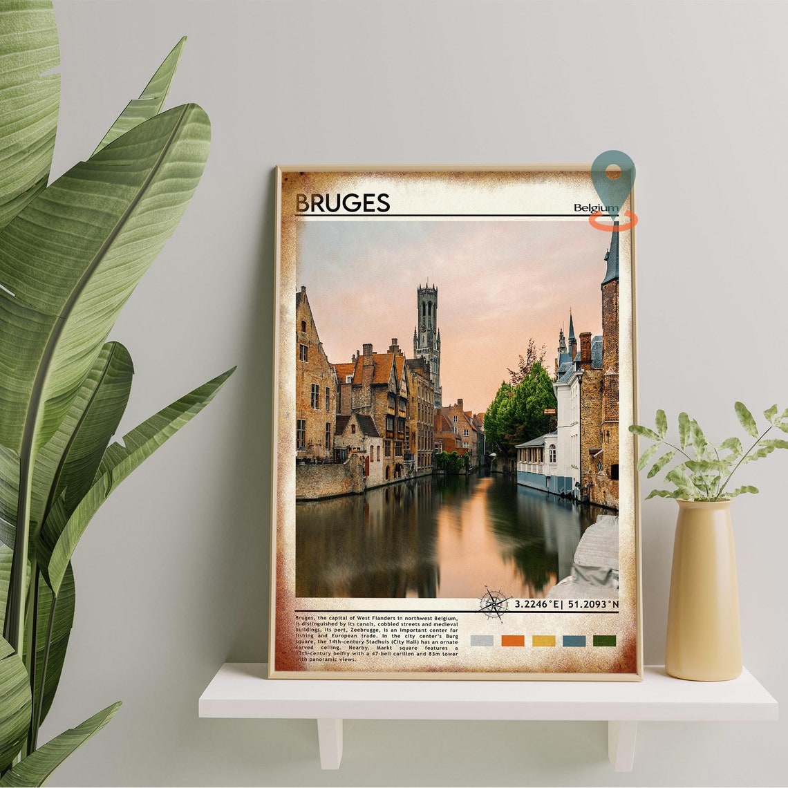 Bruges Belgium Medieval Canal Sunset Reflection Photo Travel Poster - Image 2