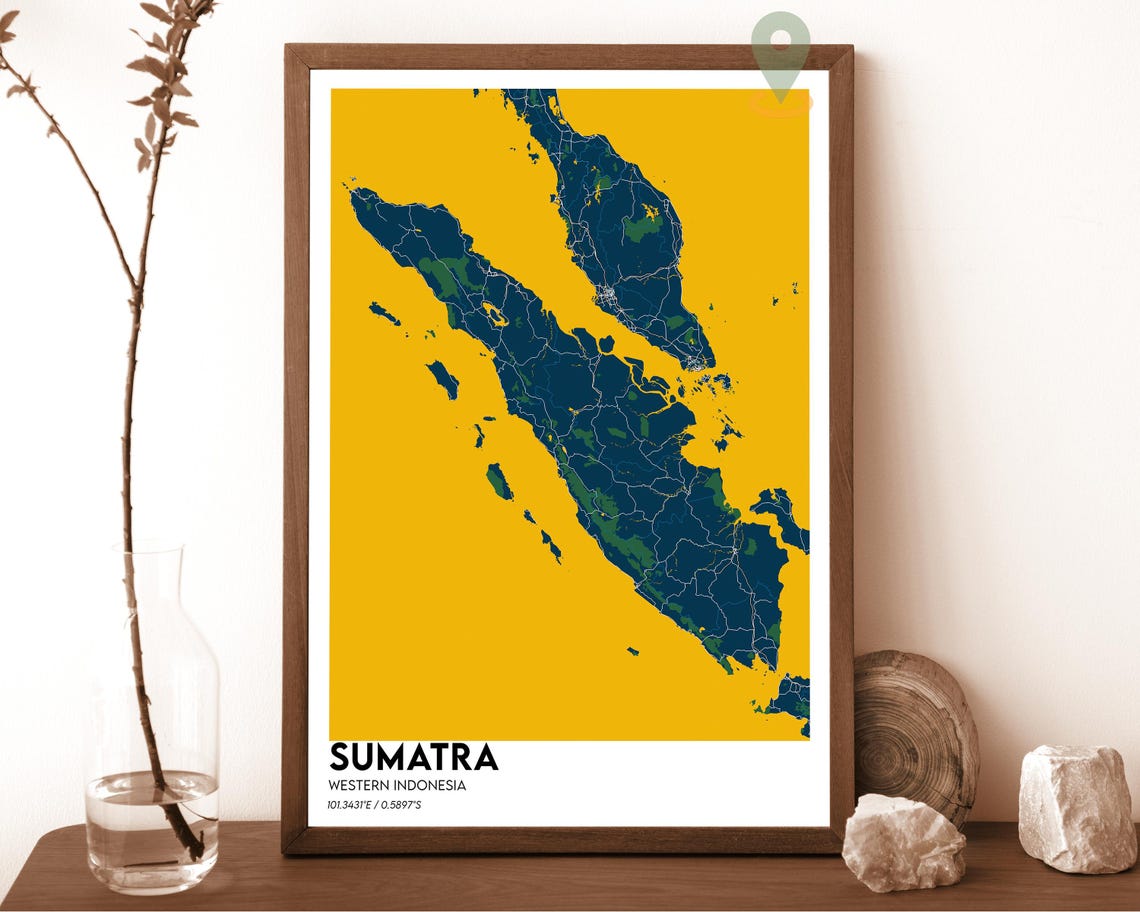 Sumatra Western Indonesia Island Map Poster Red Modern Artwork - Image 6