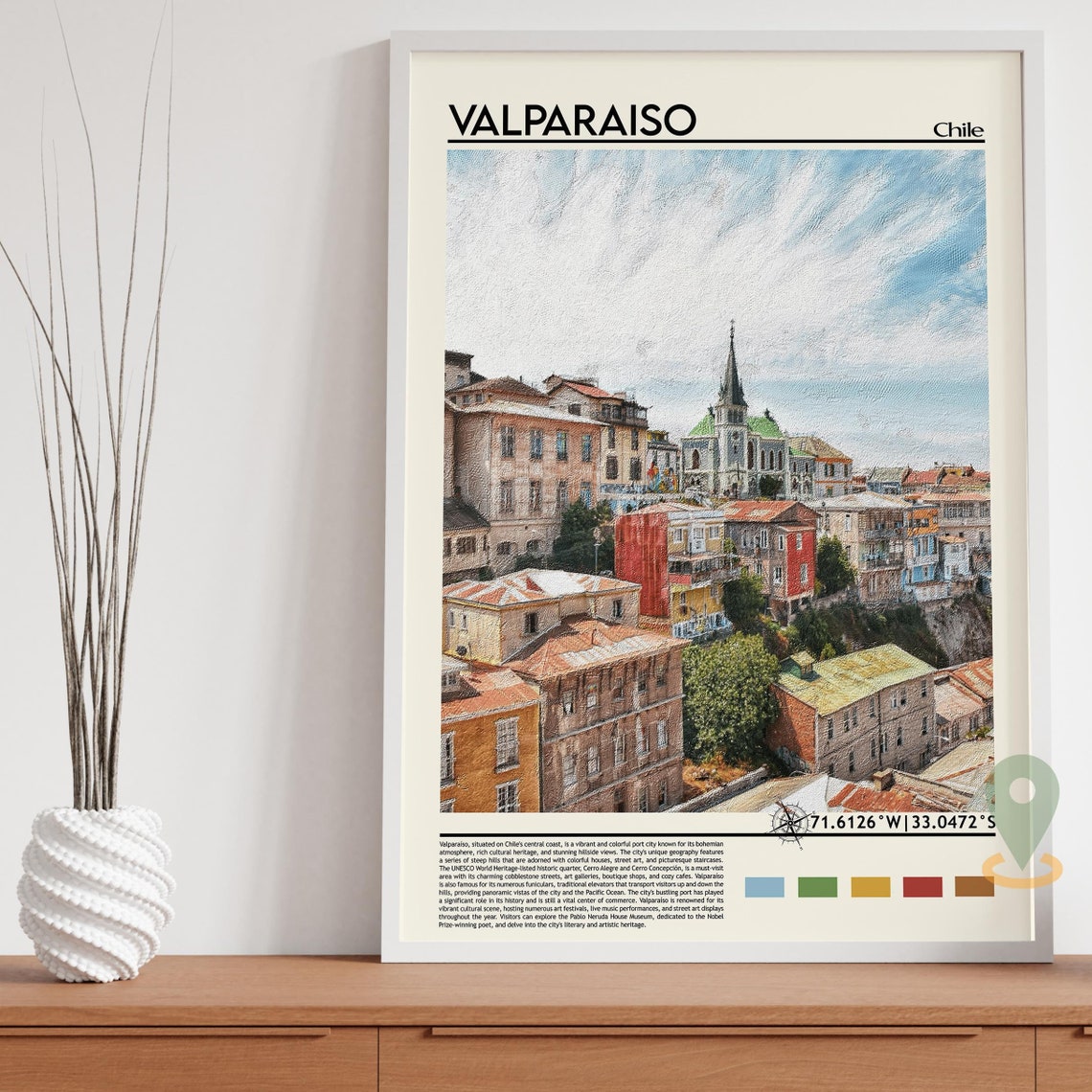 Valparaiso Chile Colorful Hillside Houses Harbor City Painterly Poster - Image 5