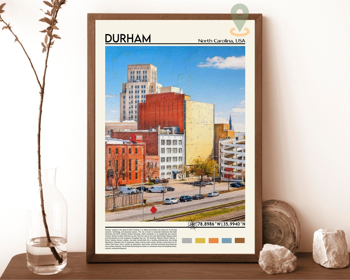 Durham North Carolina Downtown Skyline Brick Architecture Poster