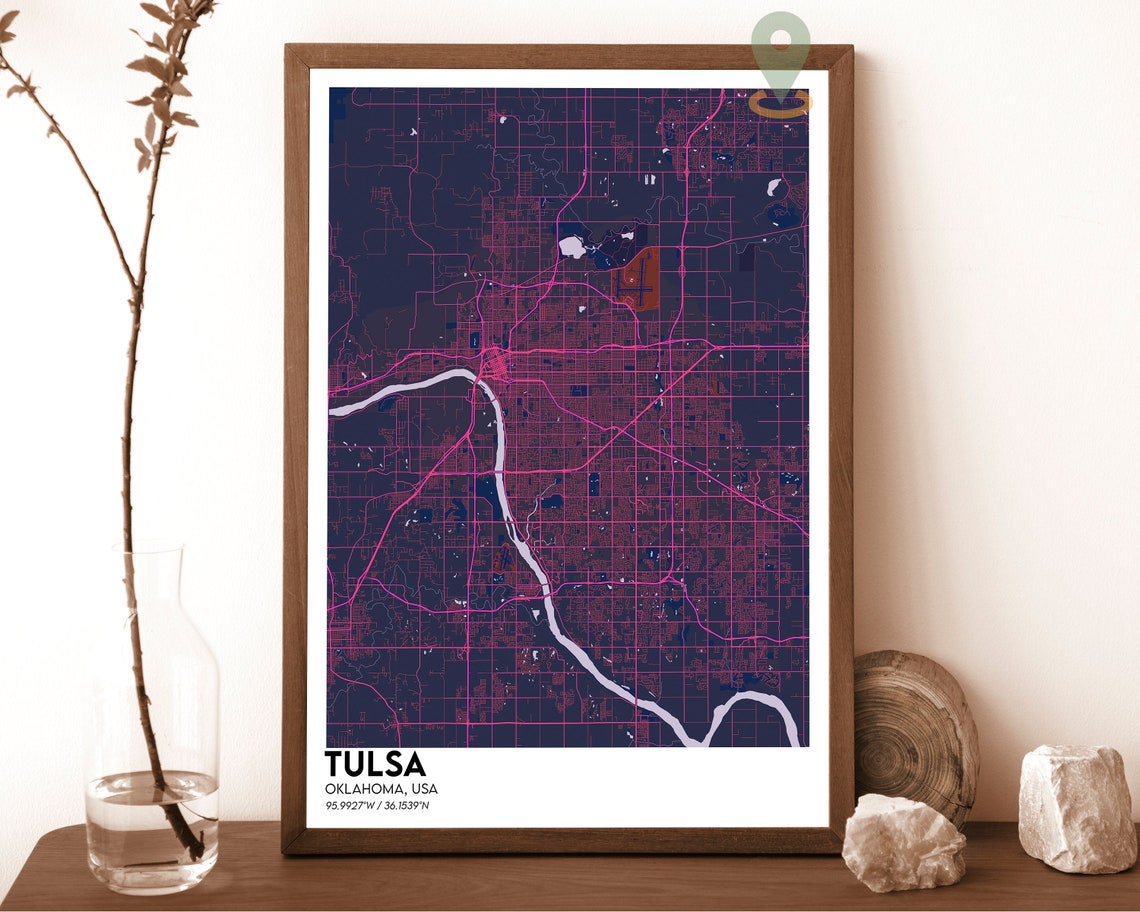 Tulsa Oklahoma Striking Crimson Red Modern City Map Art Poster - Image 2