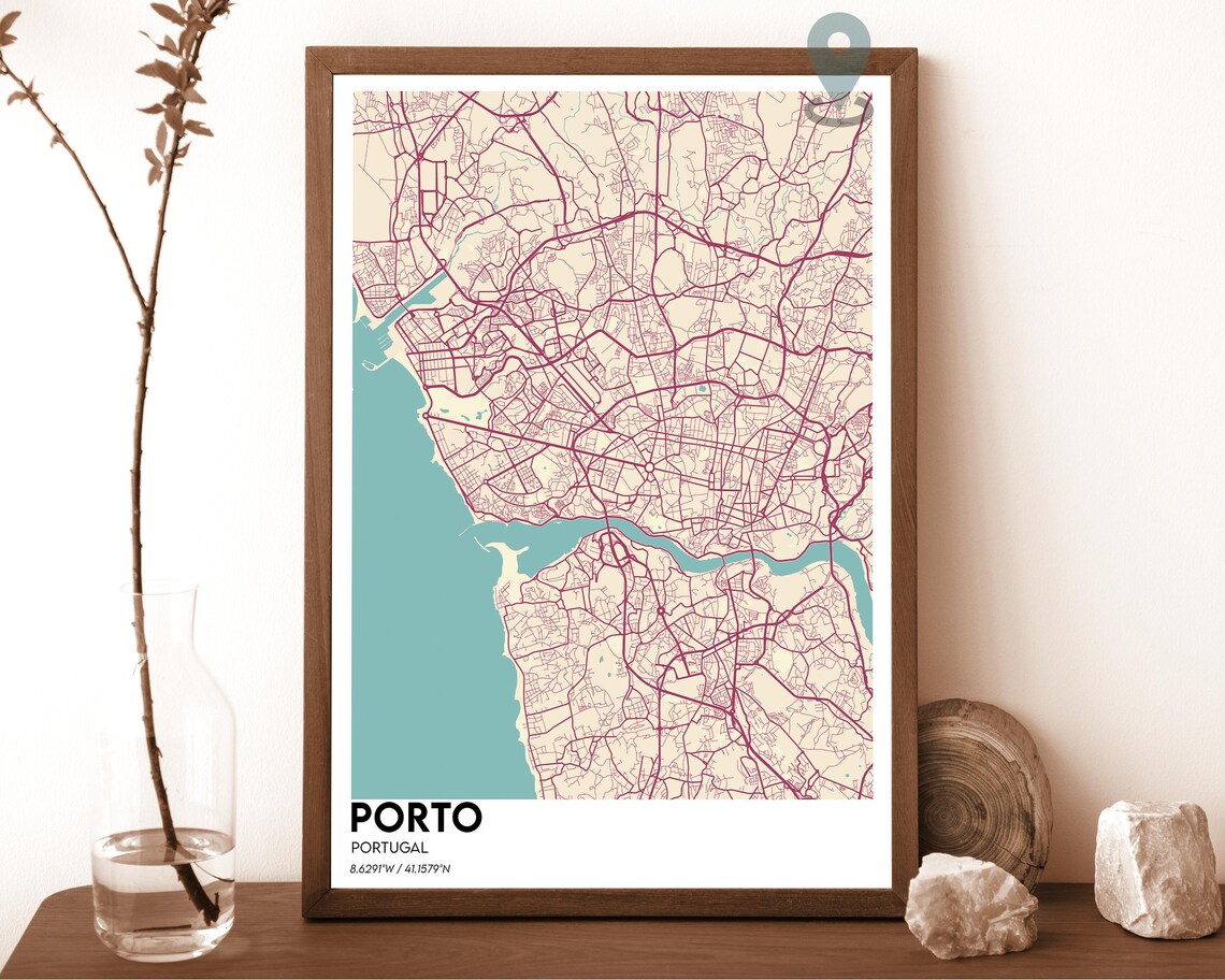 Porto Portugal Navy Yellow Douro River City Map Home Decor Poster - Image 6