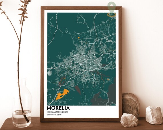 Morelia Michoacan Mexico emerald green with white streets Street Map Coordinates Poster