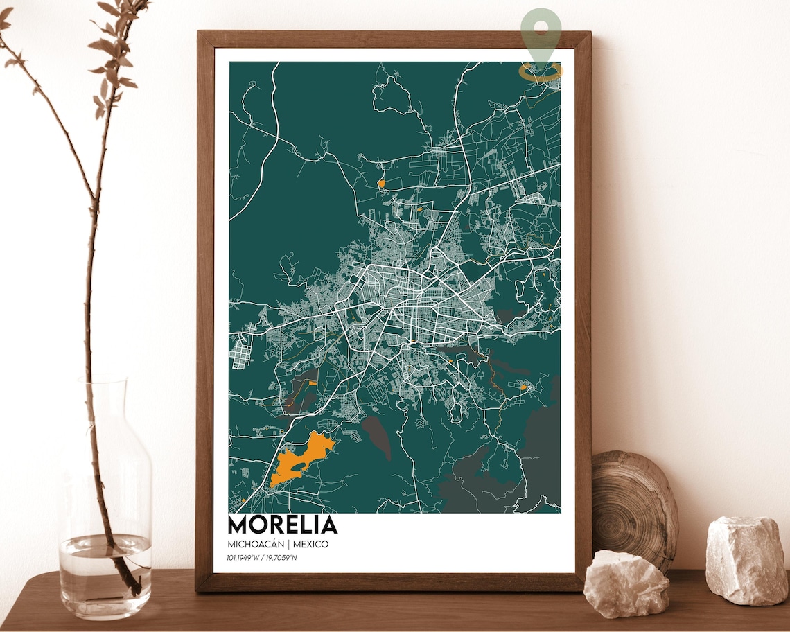 Morelia Michoacan Mexico emerald green with white streets Street Map Coordinates Poster
