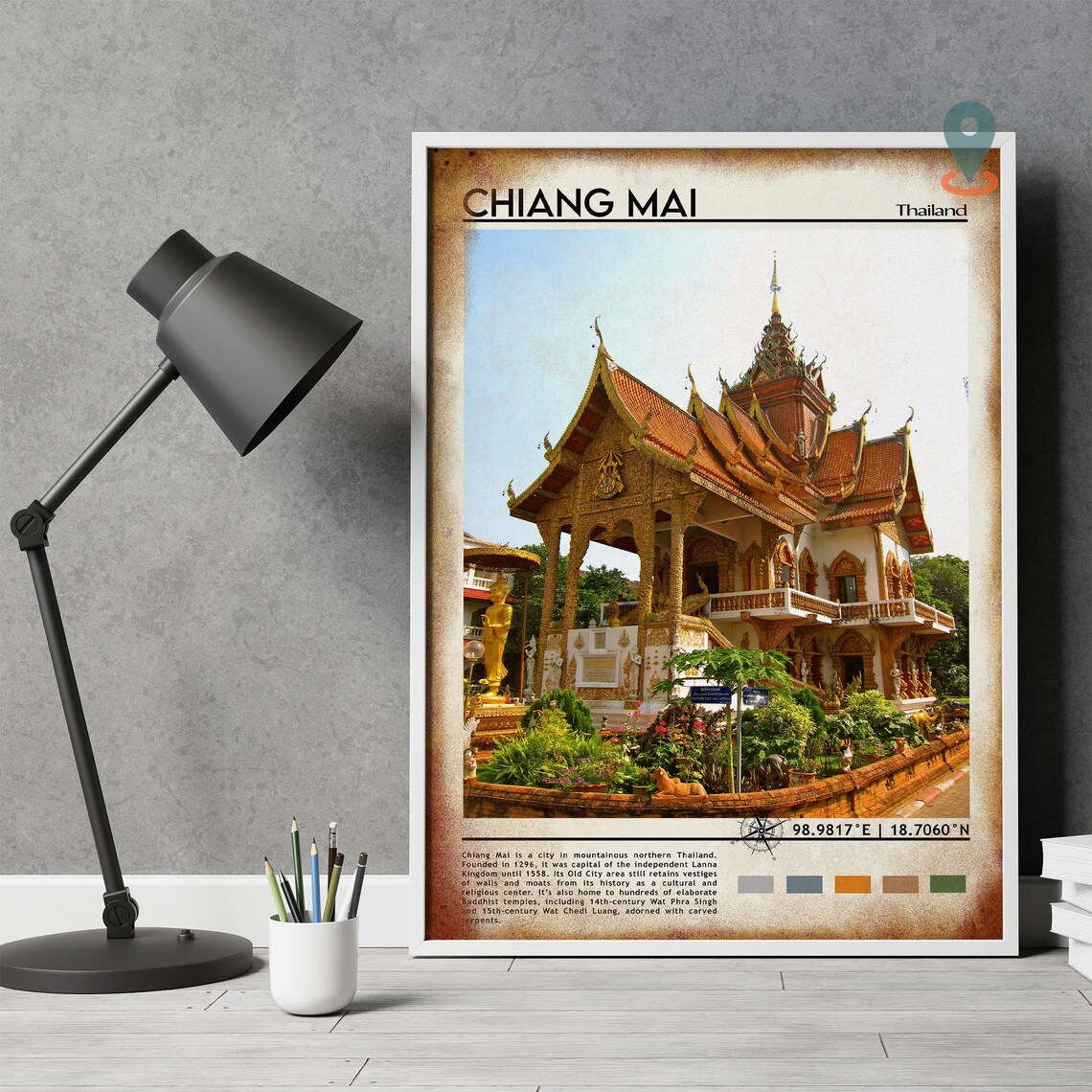 Chiang Mai Thailand Golden Temple Buddhist Travel Poster Art - Image 4