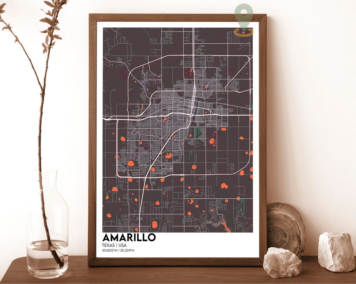 Amarillo Texas USA Minimalist Dark Green City Street Map Poster - Image 5