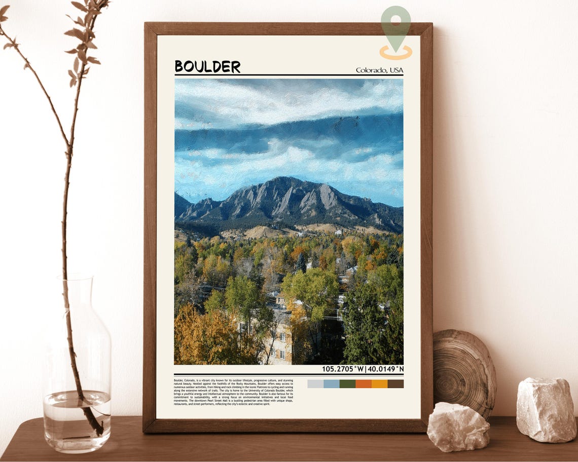 Boulder Colorado Flatirons Mountains Autumn Trees Painting Poster