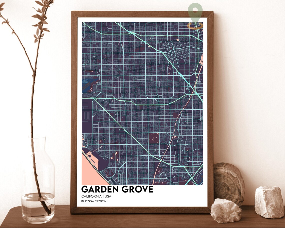 Garden Grove California Crimson White City Map Home Decor Poster - Image 3