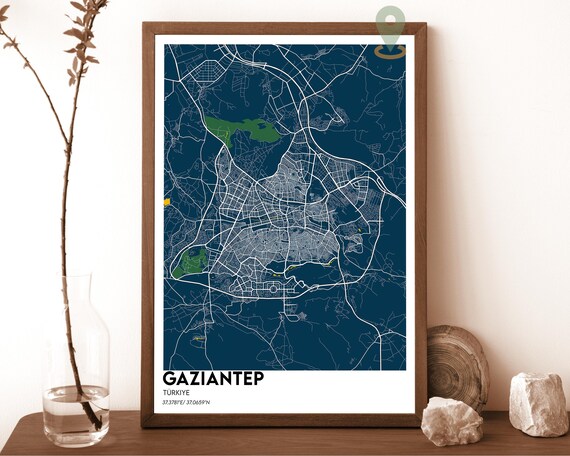 Gaziantep Turkiye Minimalist Navy City Map Street Art Poster