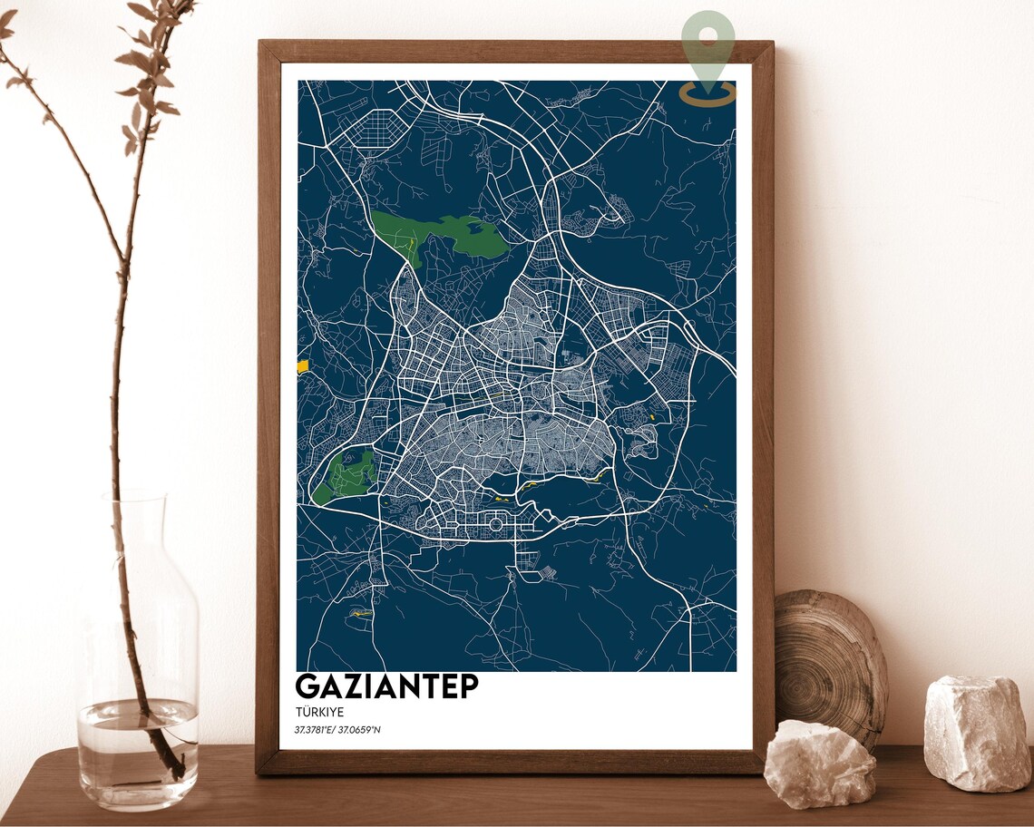Gaziantep Turkiye Minimalist Navy City Map Street Art Poster