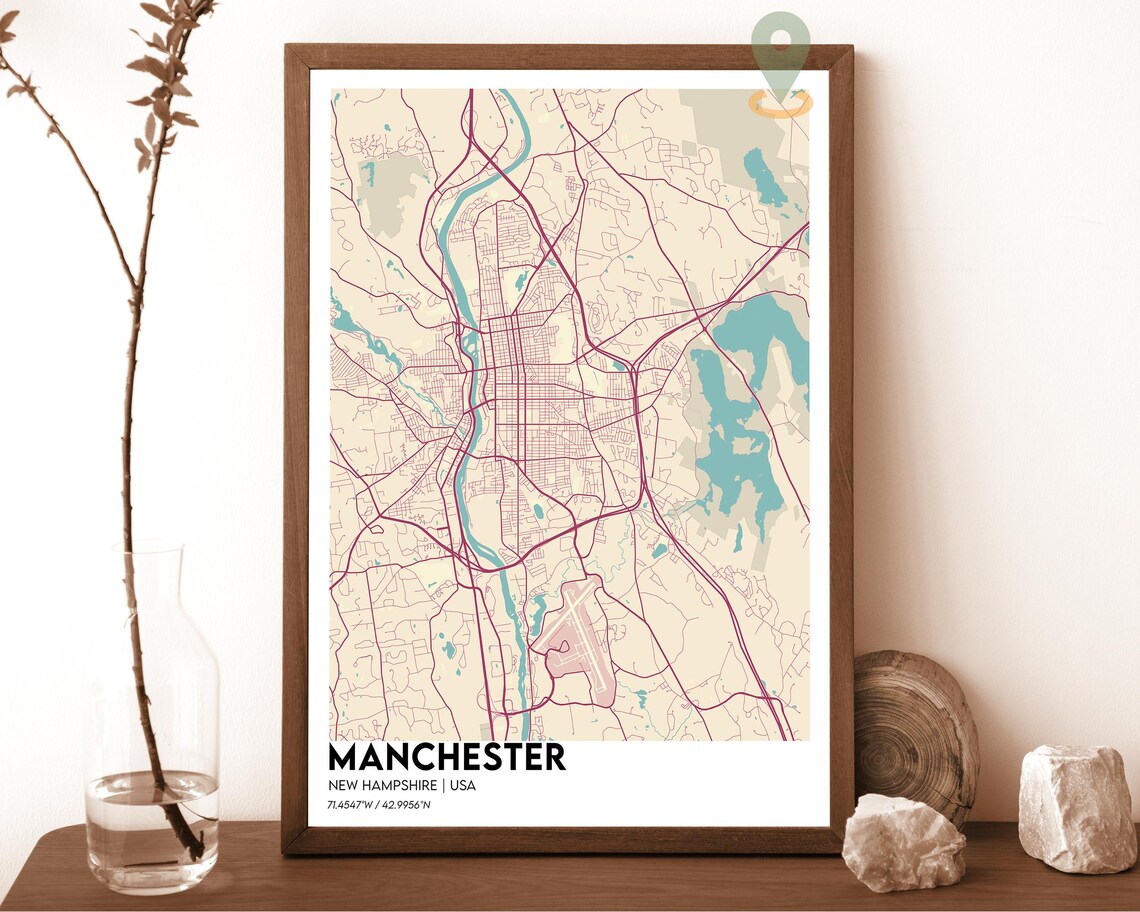 Manchester New Hampshire City Street Map Minimalist USA Art Poster