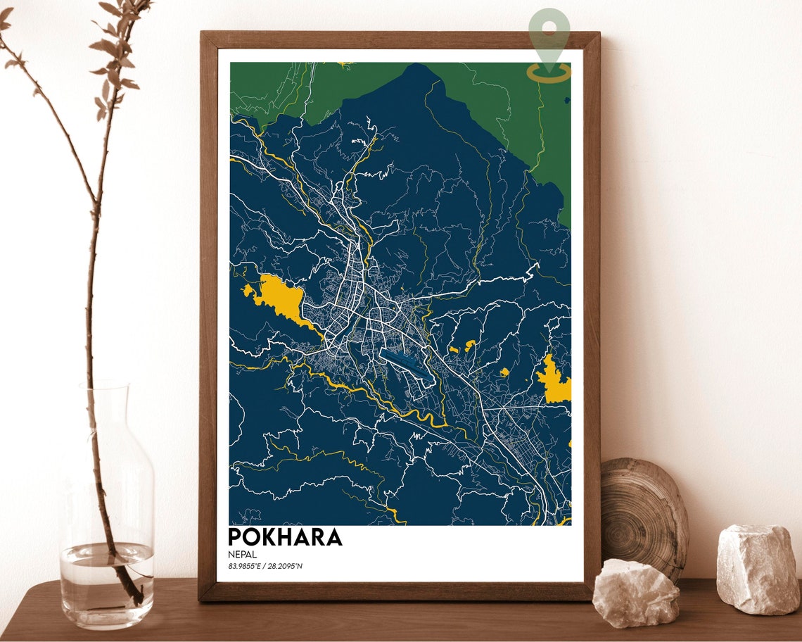 Pokhara Nepal Emerald Green Himalayan City Map Design Poster - Image 2