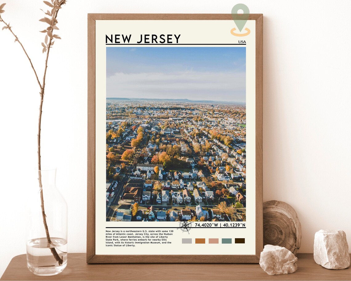 New Jersey USA Autumn Suburb Aerial Photo Scenic Travel Poster
