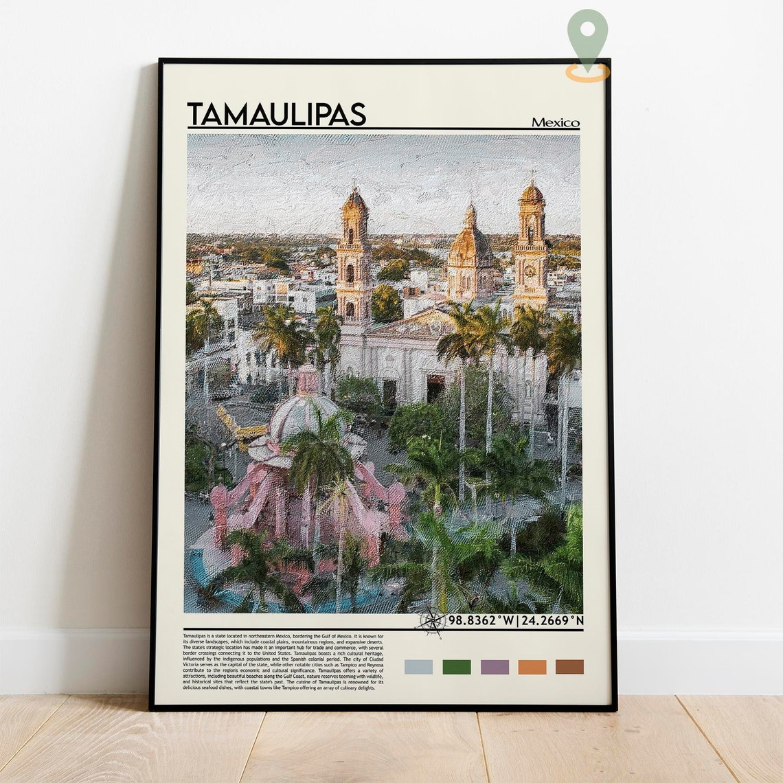 Tamaulipas Mexico Cathedral Plaza Colonial Town View Travel Poster - Image 2