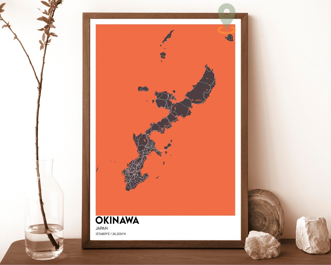 Okinawa Japan Purple Peach Island Chain Street Map Art Poster - Image 4