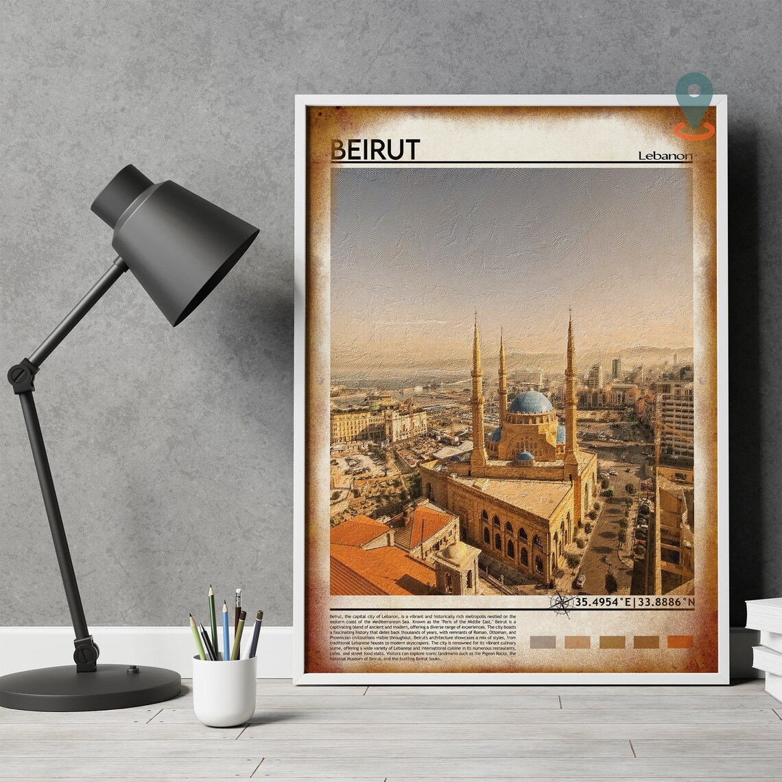 Beirut Lebanon Historic Blue Dome Mosque Photo City Travel Wall Art - Image 4