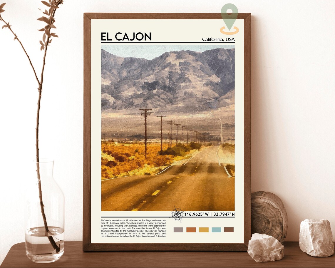 El Cajon California Desert Road Mountain View Scenic Travel Poster