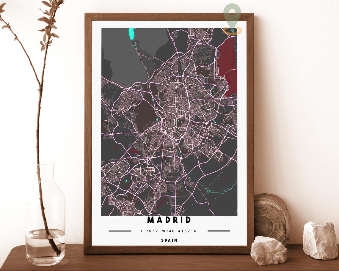 Madrid Spain Emerald Minimalist Street Map Coordinates Poster - Image 4