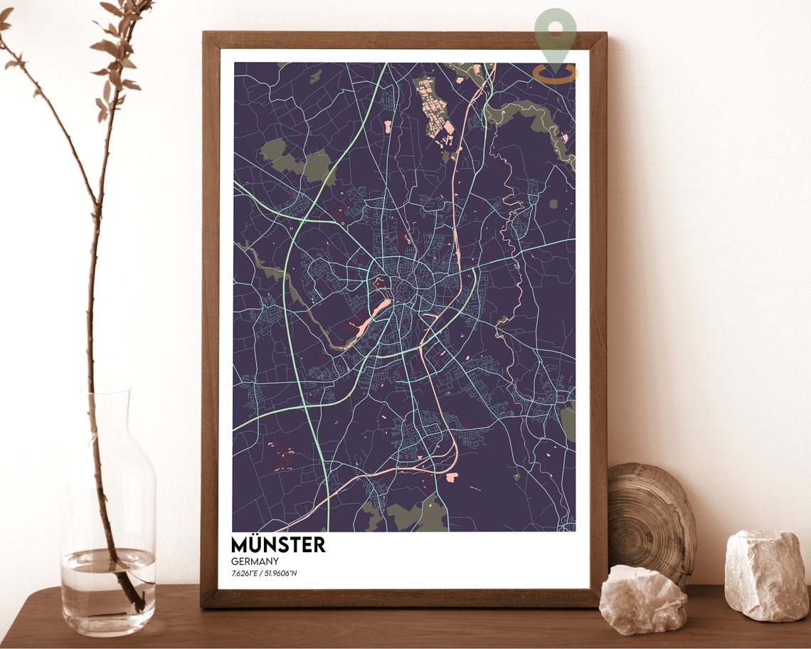 Münster Germany Dark Blue Modern City District Street Map Poster - Image 3