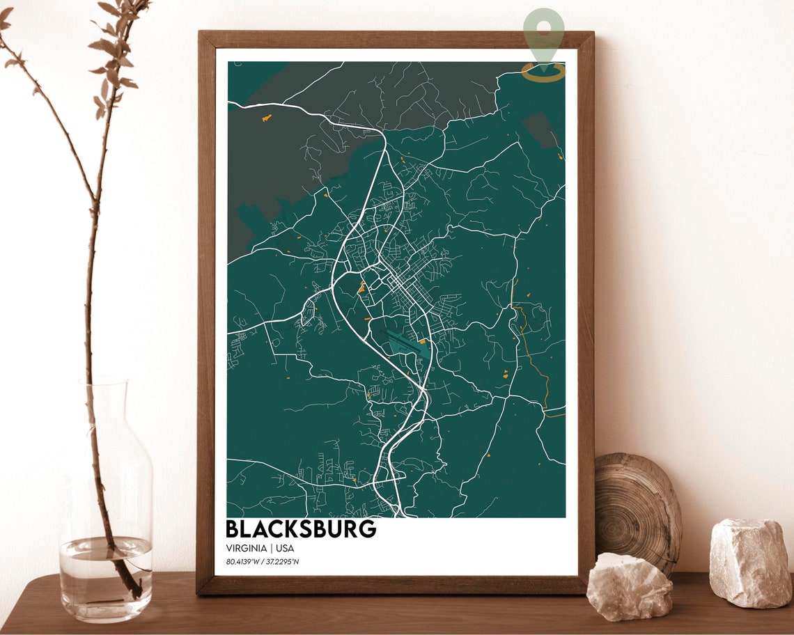 Blacksburg Virginia USA City Map Poster Dark Modern Style Art - Image 3