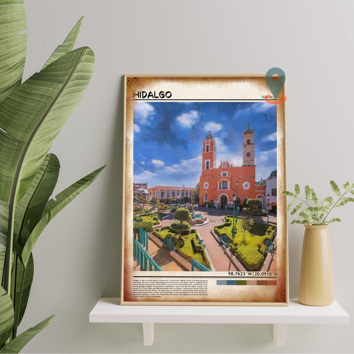 Hidalgo Mexico Glowing Red Church Plaza Colonial Town Travel Poster - Image 5