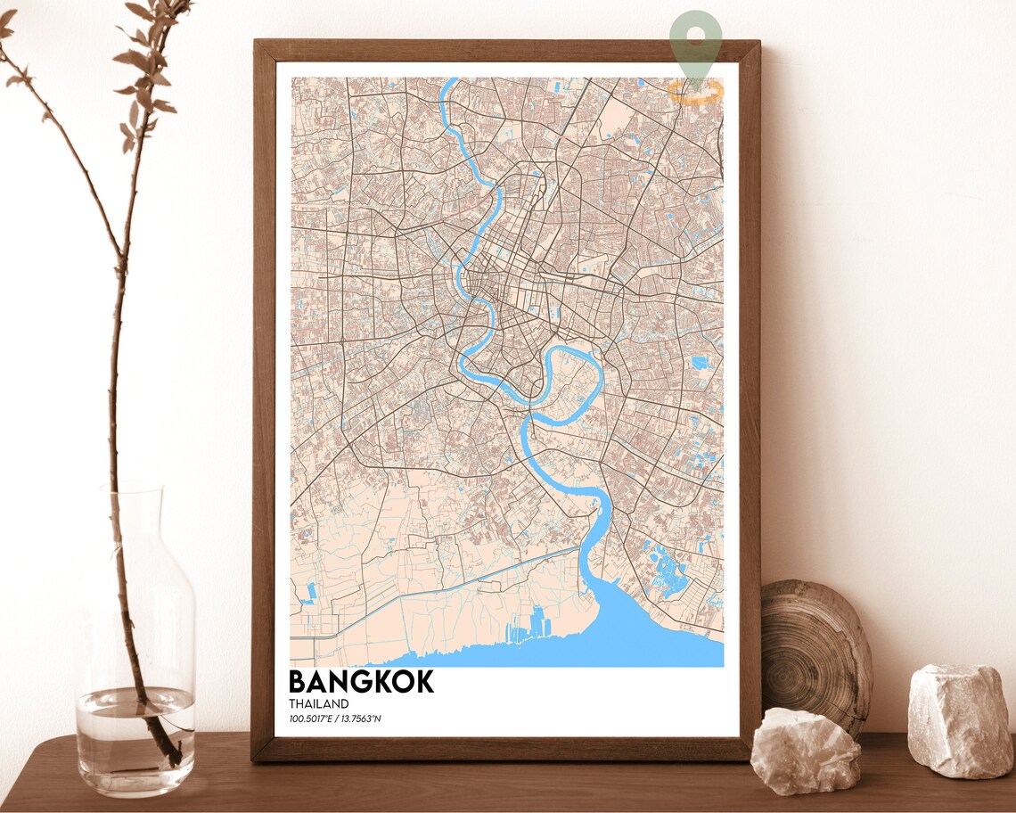 Bangkok Thailand City Map Night Dark Orange River Street Grid Poster - Image 5