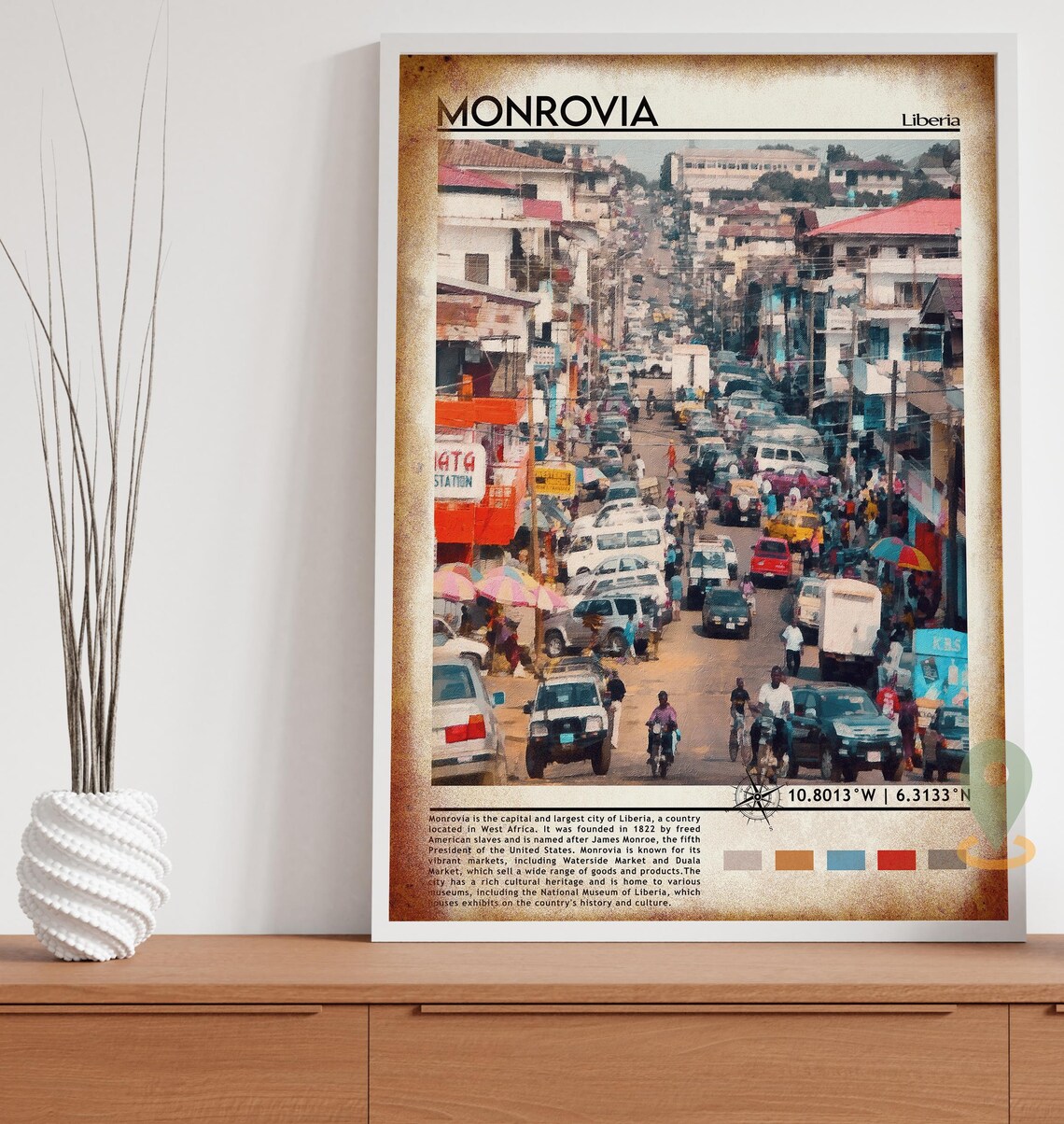 Monrovia Liberia Busy Street Scene African City Travel Poster - Image 4