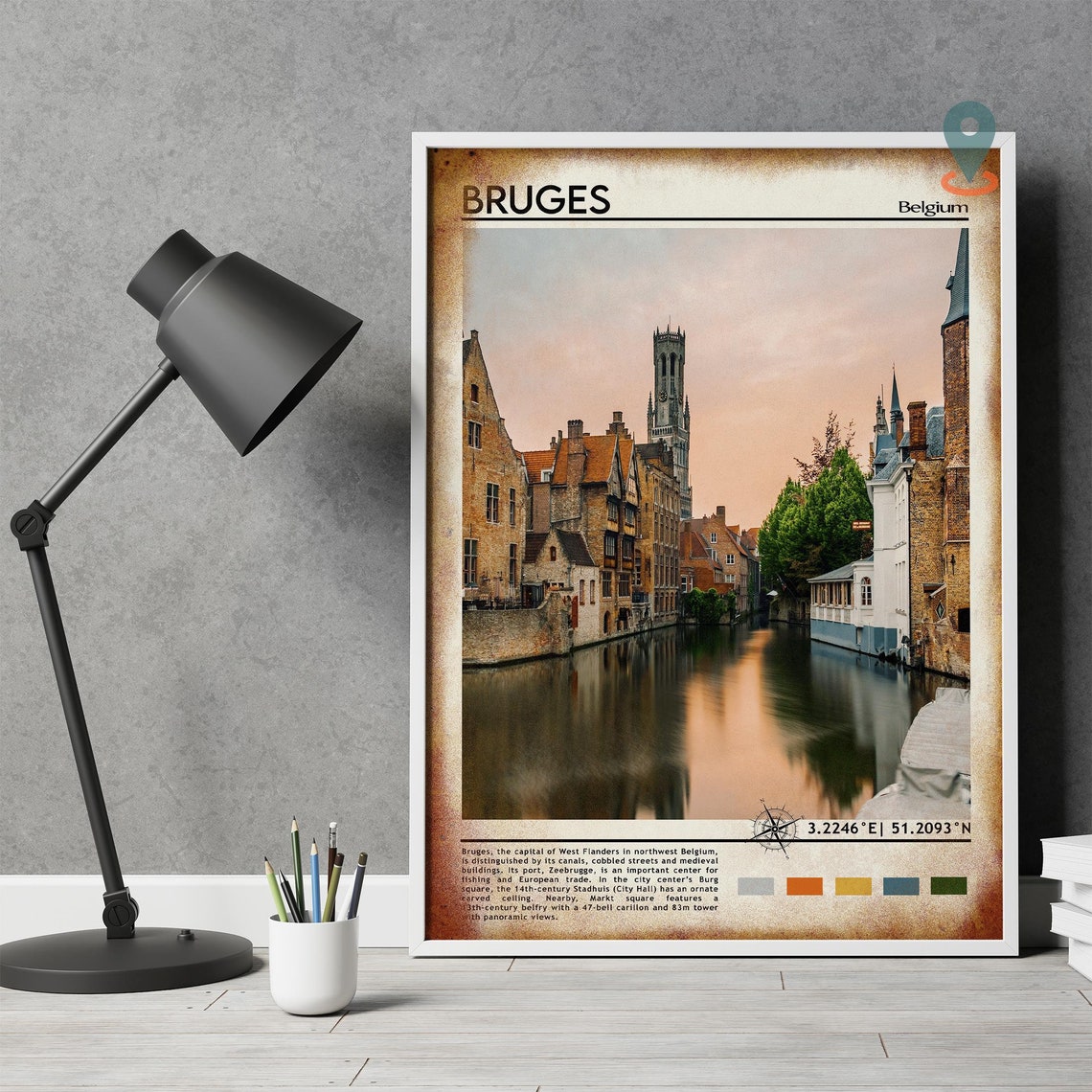 Bruges Belgium Medieval Canal Sunset Reflection Photo Travel Poster - Image 5
