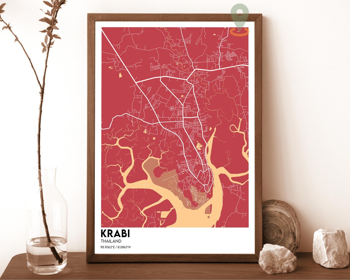 Krabi Thailand Plum Coastal Modern Minimalist City Map Wall Art - Image 4