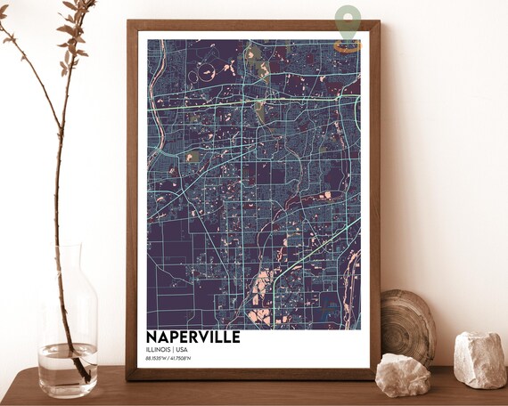 Naperville Illinois Bold Dark Purple Modern City Map Art Poster
