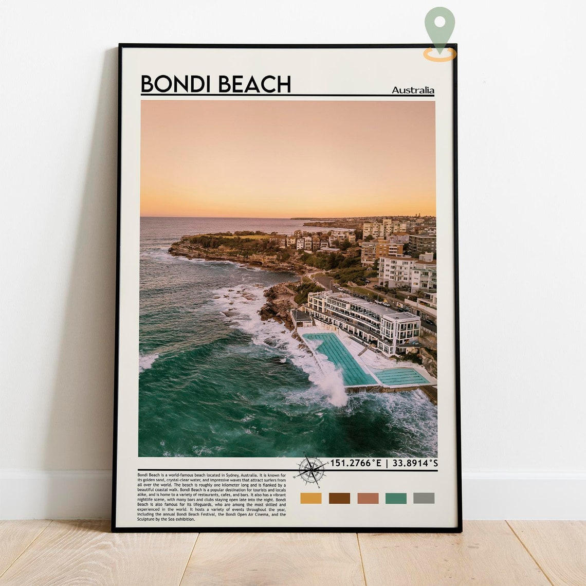 Bondi Beach Sydney Australia Golden Sunset Coastal Beach Travel Poster - Image 3
