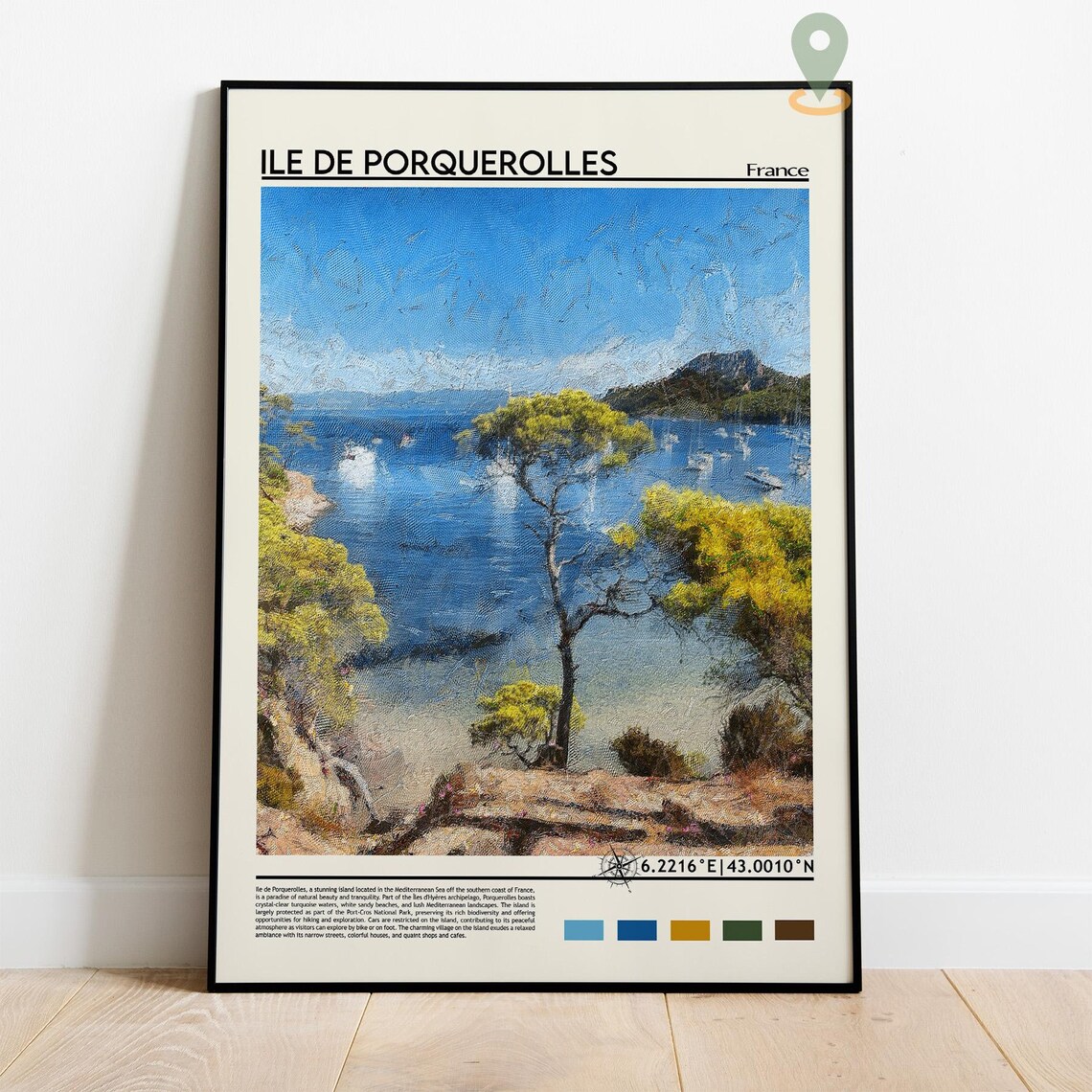 Ile de Porquerolles France Island Coast Painted Travel Facts Poster - Image 2