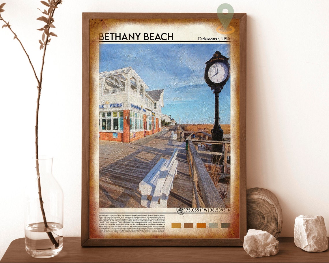 Bethany Beach Delaware USA Boardwalk Clock Shop Vintage Poster - Image 6