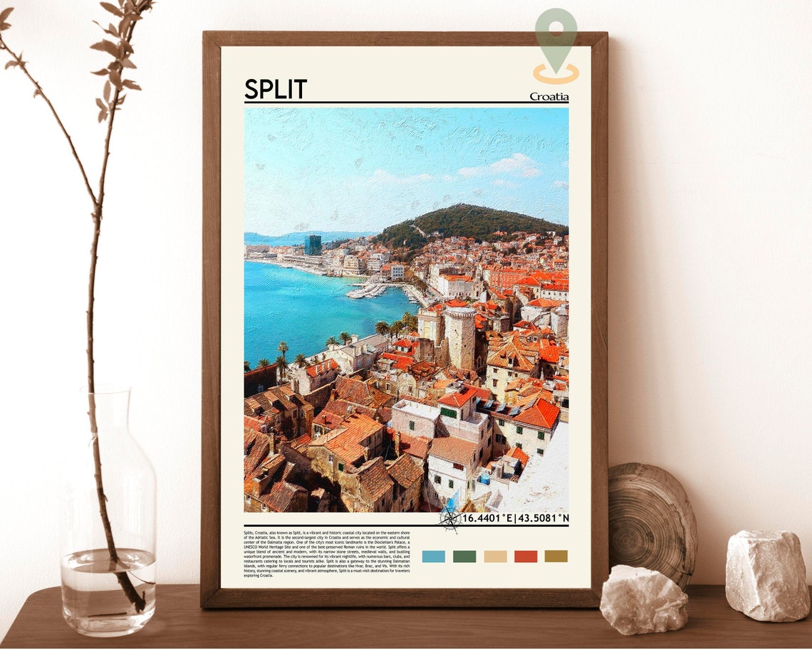 Split Croatia Old Town Harbor Red Roofs Dalmatian Coast Print