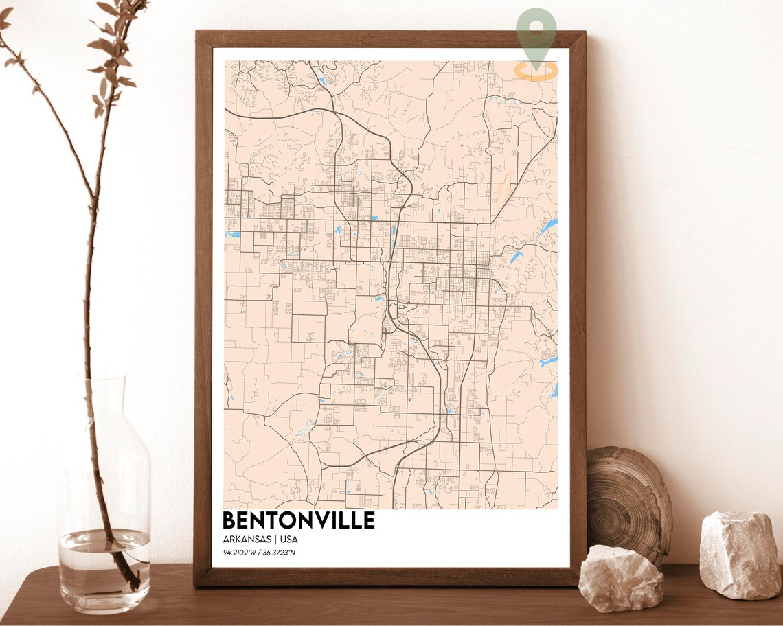 Bentonville Arkansas USA Navy Gold Street Map Modern Art Poster - Image 4