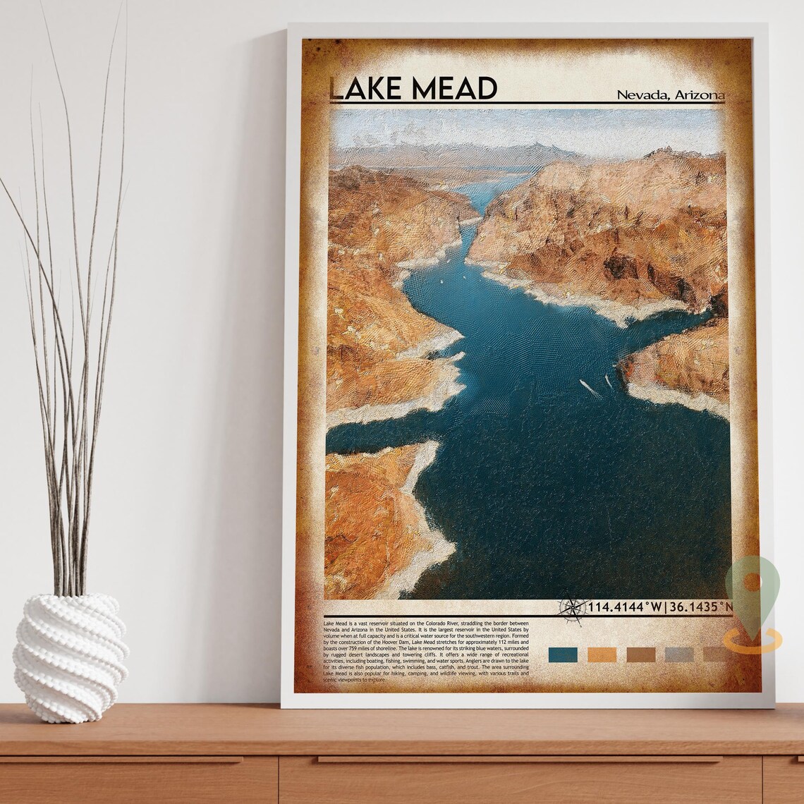 Lake Mead Nevada Arizona Aerial Desert Reservoir View Travel Poster - Image 4