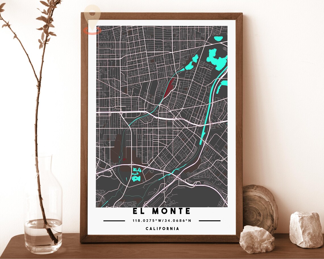 El Monte California Navy Yellow Minimal City Street Map Poster - Image 4