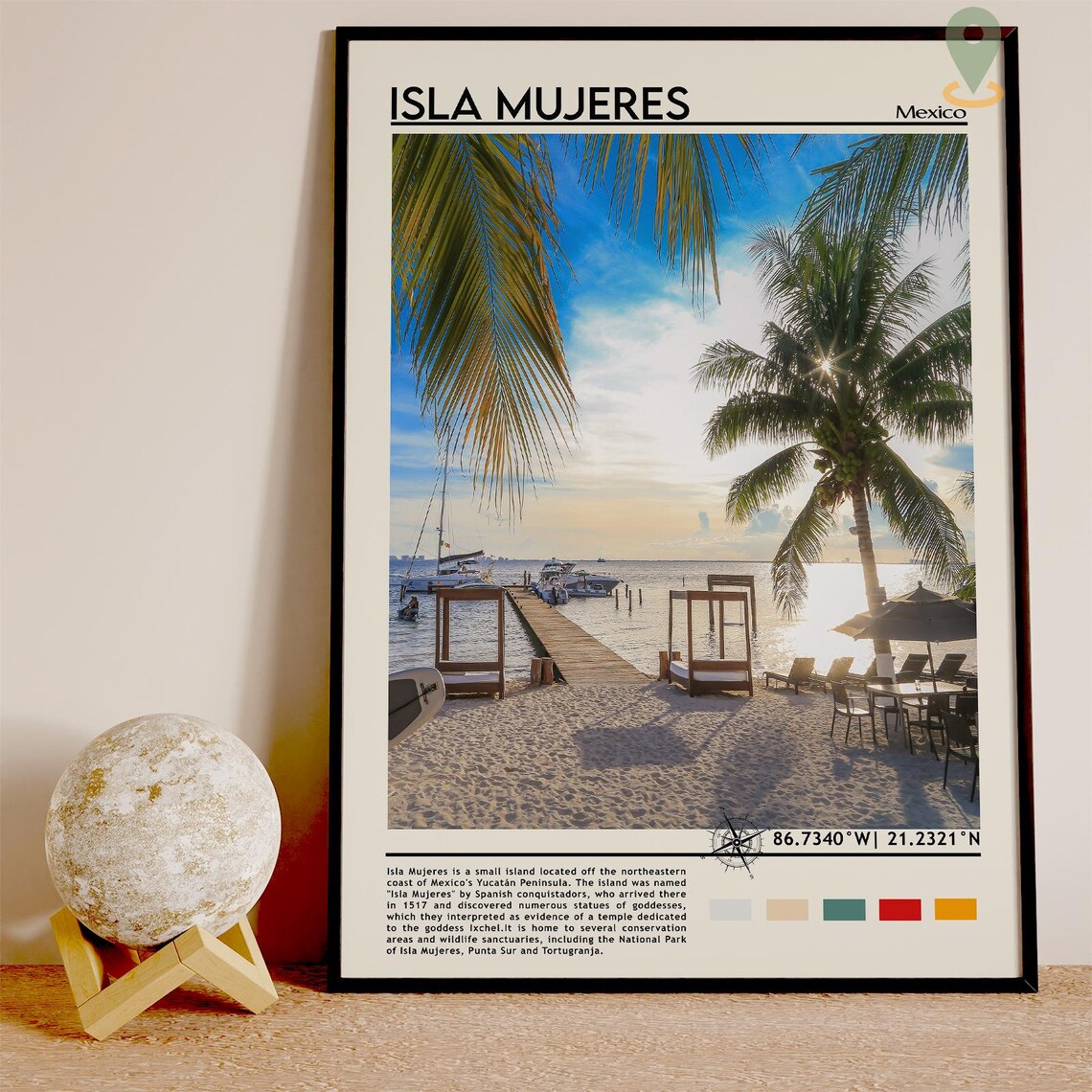 Isla Mujeres Mexico Caribbean Beach Palms Pier Sunset Travel Poster - Image 3